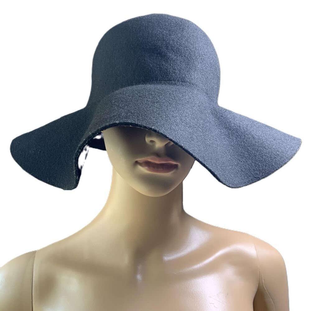 Sakkas Womens Black Wool Wide Brim Foldable Cloche Hat Indie Gothcore Size M/L‎